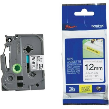 TZeS231 12mm BLACK ON WHITE 8m STRONG ADHESIVE BROTHER P-TOUCH TAPE