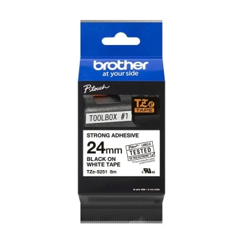 TZeS251(D) 24mm BLACK ON WHITE STRONG ADHESIVE 8m BROTHER P-TOUCH TAPE