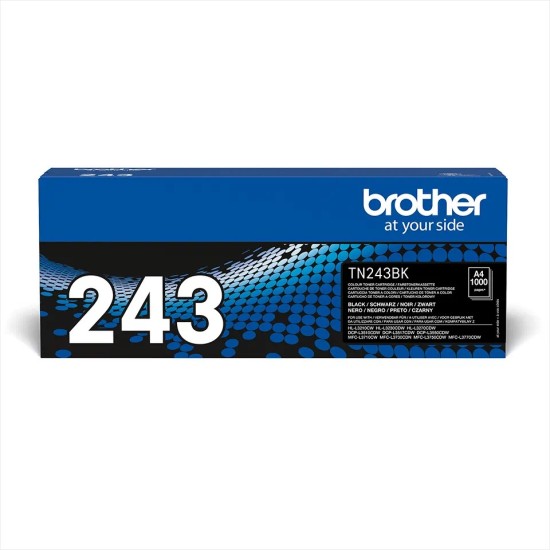 TN243BK BROTHER BLACK TONER 1000P HLL3210/L3230/L3270/DCPL3510/L3550/MFCL3730/L3750/L3770