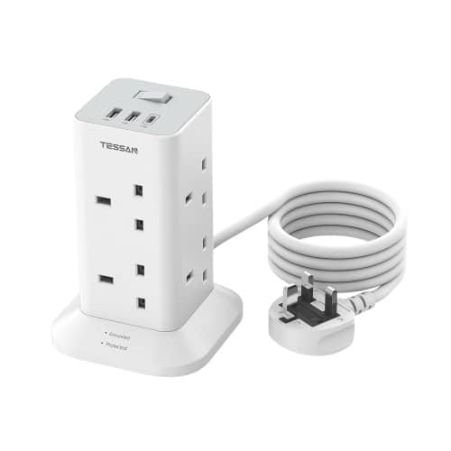 Tessan 8-Gang Power Extension Tower + 2 x USB-A &amp;amp; USB C 2M 13A TPS03-UK-C