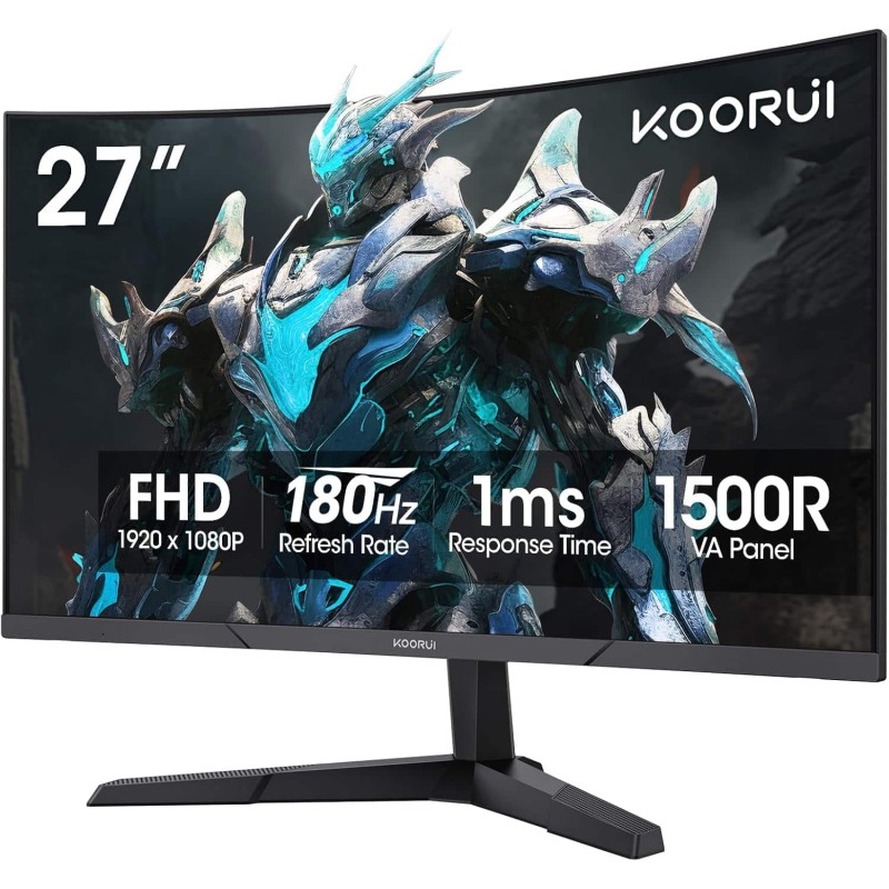 KOORUI GAMING CURVED (1500R)  MONITOR 27"  FHD VA 180Hz 1MS HDMIX 2 &amp;amp; DP  1.2   3YW  27E6CA
