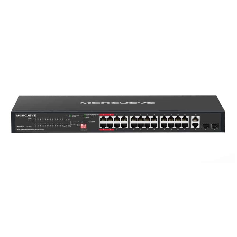 Mercusys 28-Port Gigabit Rackmount Switch with 24-Port PoE+ - MS128GP Mercusys 28-Port Gigabit Rackmount Switch with 24-Port PoE+ - MS128GP